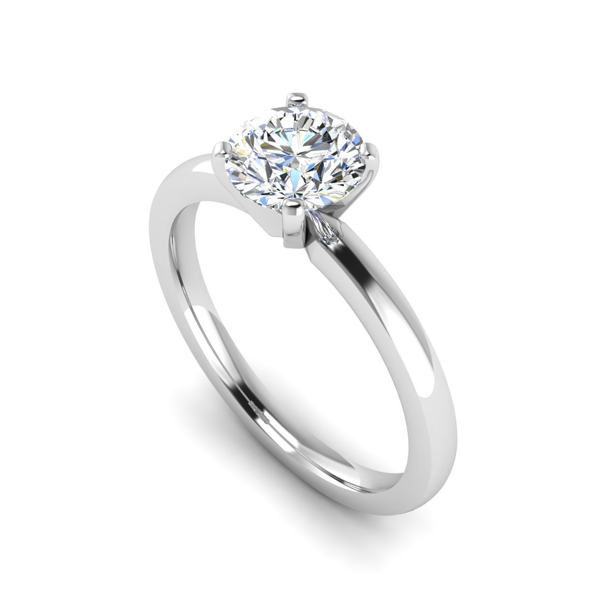 Rhenelle 4-Prong Solitaire Engagement Ring in white gold with a round center stone, 3D view