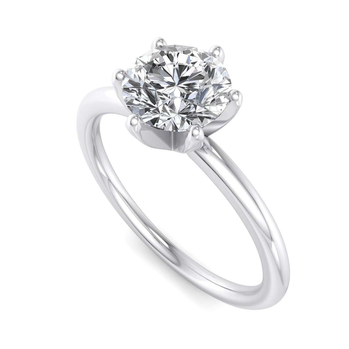 Galdric 6-Prong Solitaire Engagement Ring in white gold with a round center stone, 3D view