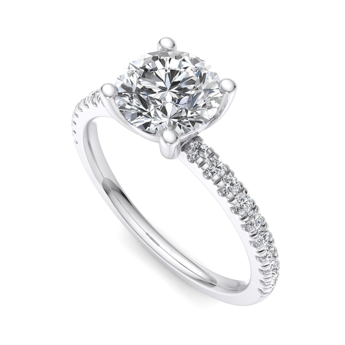 Uvarre Pave Engagement Ring in white gold with a round center stone, 3D view